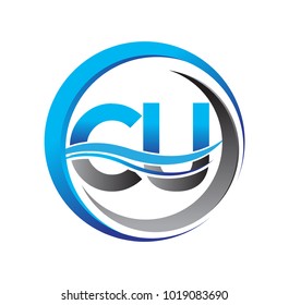 initial letter logo CU company name blue and grey color on circle and swoosh design. vector logotype for business and company identity.

