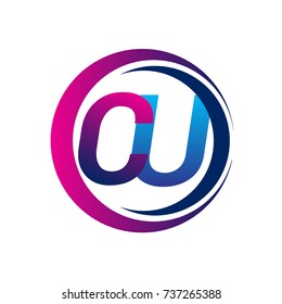 initial letter logo CU company name blue and magenta color on circle and swoosh design. vector logotype for business and company identity.