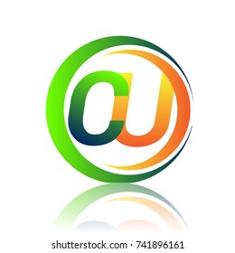 initial letter logo CU company name green and orange color on circle and swoosh design. vector logotype for business and company identity.