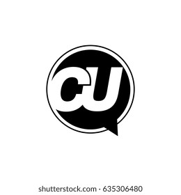 Initial letter logo cu inside speech bubble black