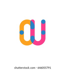 Initial letter logo CU overlapping round line, yellow blue magenta
