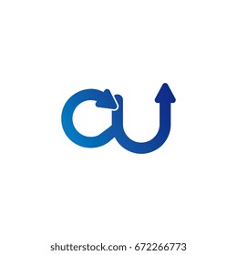 initial letter logo cu, uc, c, u, arrow rounded lowercase blue