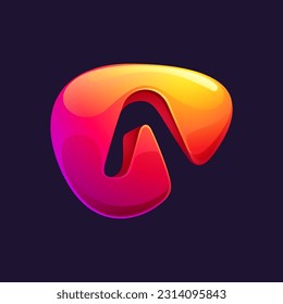 Initial letter A logo cut out of triangle sphere shape. Multicolor metallic arrow icon template. Abstract vector design element. Perfect for play button, fintech identity, sport emblem, delivery app.