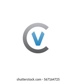 initial letter logo cv, vc, v inside c rounded lowercase blue gray