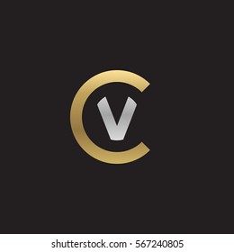 initial letter logo cv, vc, v inside c rounded lowercase logo gold silver
