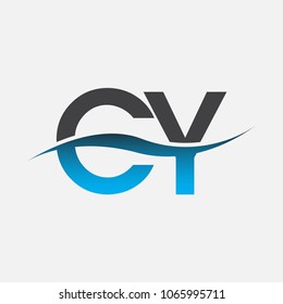 initial letter logo CY company name blue and black color swoosh design. vector logotype for business and company identity.
