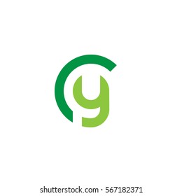 initial letter logo cy, yc, y inside c rounded lowercase green flat