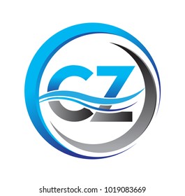 initial letter logo CZ company name blue and grey color on circle and swoosh design. vector logotype for business and company identity.

