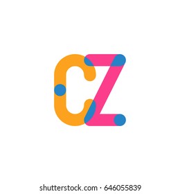 Initial letter logo CZ overlapping round line, yellow blue magenta
