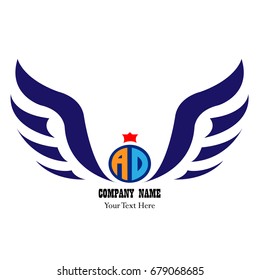 The initial letter logo A and D with dark blue wings