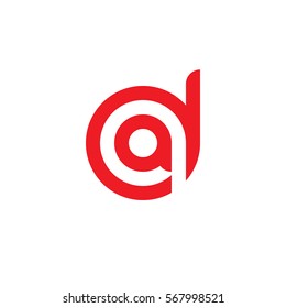 initial letter logo da, ad, a inside d rounded lowercase red flat