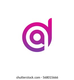 initial letter logo da, ad, a inside d rounded lowercase purple pink