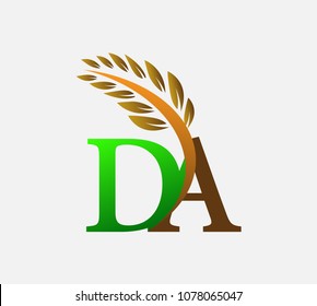 initial letter logo DA, Agriculture wheat Logo Template vector icon design colored green and brown.