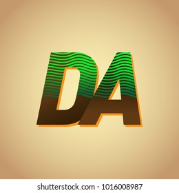 initial letter logo DA colored green and brown with striped composition, Vector logo design template elements for your business or company identity