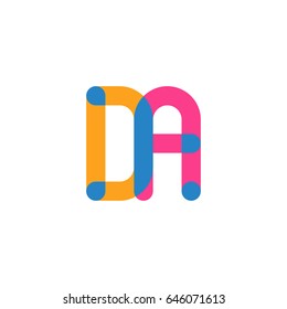 Initial letter logo DA overlapping round line, yellow blue magenta