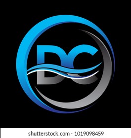 letra inicial logotipo de la empresa DC nombre color azul y gris en el diseño de círculo y cisne. logotipo vectorial para identidad empresarial y de empresa.