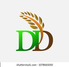 initial letter logo DD, Agriculture wheat Logo Template vector icon design colored green and brown.