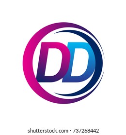 initial letter logo DD company name blue and magenta color on circle and swoosh design. vector logotype for business and company identity.
