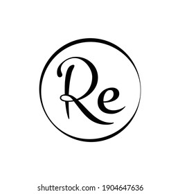 Initial re letter Logo Design Black Script Circle vector Template