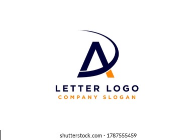 Initial Letter A Logo Design. Blue and Orange Linear Style isolated on White Background. Usable for Business, Technology and Branding Logos. Flat Vector Logo Design Template Element.
