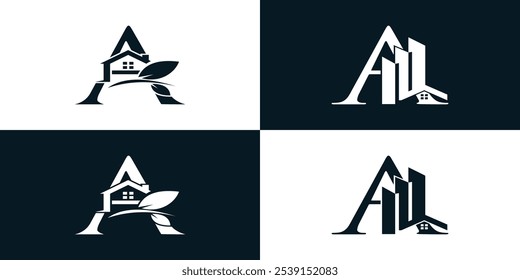 Anfangsbuchstabe eine Logo-Design-Kollektionsvorlage mit House-Symbol und kreativem Konzept Premium Vector