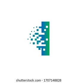 I Diseño de logotipo de carta inicial con píxeles digitales en colores degradados