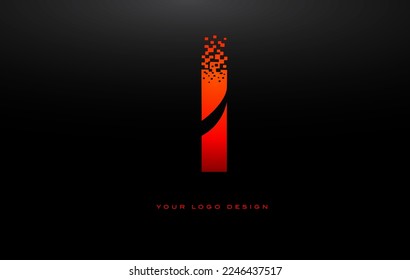 I Initial Letter Logo Design with Digital Pixels in B Red ors.