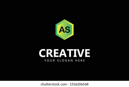 initial AS Letter Logo Design. with hexagon element