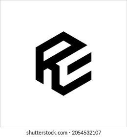 initial RE Letter Logo Design hexagon Monogram Icon Vector Template