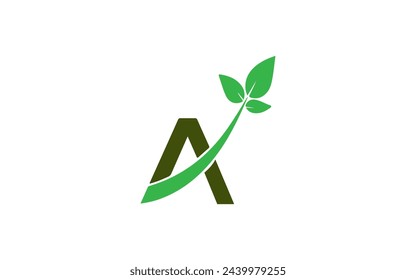 Initial Letter A Logo design with leaves. Pro Vector