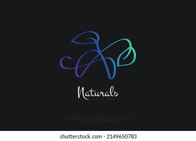 Initial Letter A Logo Design with Plants and Nature Concept in Colorful Gradient. Letter A Signature Logo with Handwriting Style for Business Brand Identity