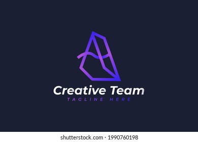 Initial Letter A Logo Design in Purple Gradient with Line Style