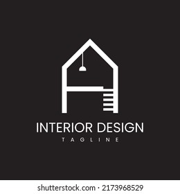 Initial Letter A logo design with stairs and lamp  for interior design