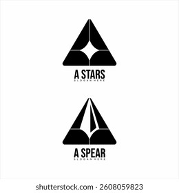 Initial letter A logo design with star and spearhead symbol.