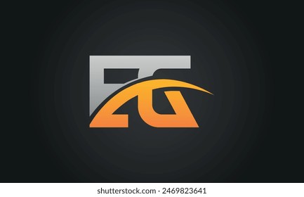 Anfangsbuchstabe EG Logo Design mit Swoosh. Kreatives und modernes EG-Logo-Design auf schwarzem Hintergrund.
