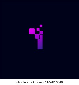 Initial I Letter Logo Design teamplate with Digital Pixels element technology in Purple Colors