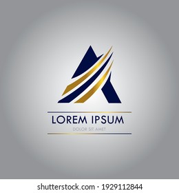 initial Letter A logo design  logo template gold and navy color vector image