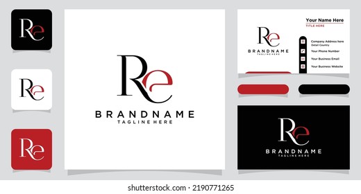 Initial Letter RE Logo Design Template Vector with business card design