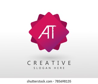 Initial letter AT Logo Design Template With Frame.