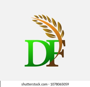 initial letter logo DF, Agriculture wheat Logo Template vector icon design colored green and brown.
