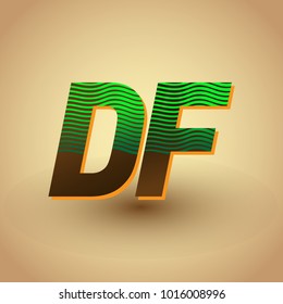 initial letter logo DF colored green and brown with striped composition, Vector logo design template elements for your business or company identity