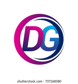 initial letter logo DG company name blue and magenta color on circle and swoosh design. vector logotype for business and company identity.