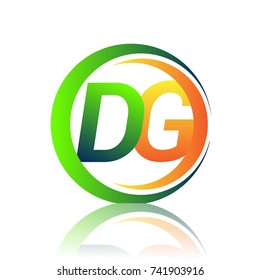 initial letter logo DG company name green and orange color on circle and swoosh design. vector logotype for business and company identity.
