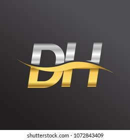 initial letter logo DH company name gold and silver color swoosh design. vector logotype for business and company identity.