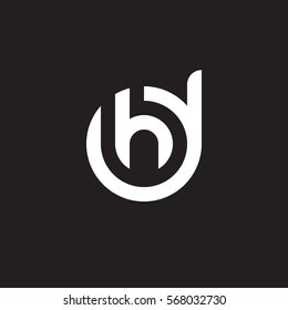 initial letter logo dh, hd, h inside d rounded lowercase white black background