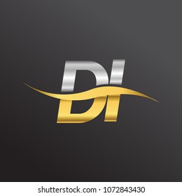 initial letter logo DI company name gold and silver color swoosh design. vector logotype for business and company identity.