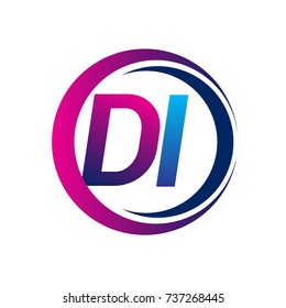 initial letter logo DI company name blue and magenta color on circle and swoosh design. vector logotype for business and company identity.