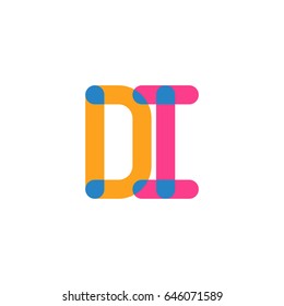 Initial letter logo DI overlapping round line, yellow blue magenta