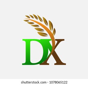 initial letter logo DK, Agriculture wheat Logo Template vector icon design colored green and brown.