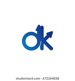 initial letter logo dk, kd, d, k, arrow rounded lowercase blue
